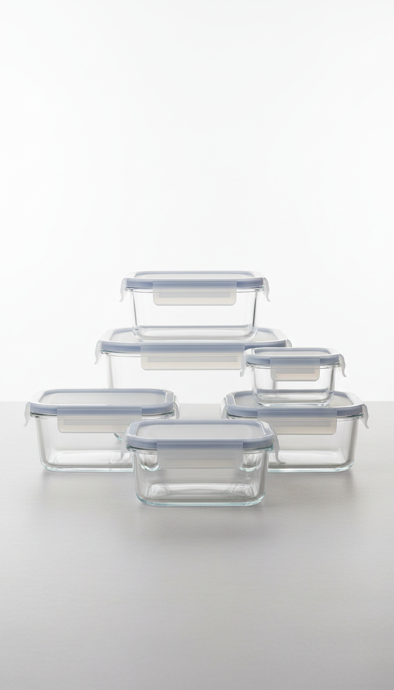 Glass Food Storage Container Set With Bamboo Lids